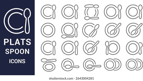 Plates and Spoon Icons for Dining, Food, and Culinary Designs