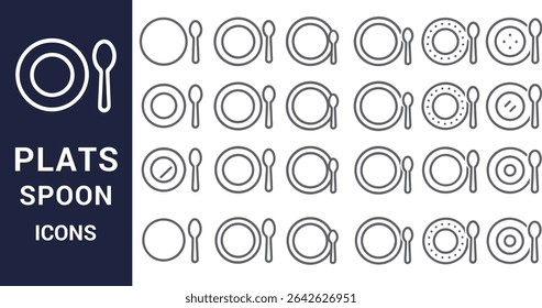 Plates and Spoon Icons for Table Settings and Culinary Design