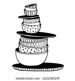 The plates are stacked in a pyramid. Stack of dishes vector image