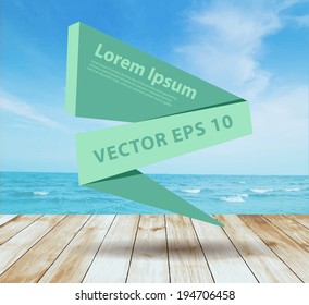 platform beside sea summer holiday background with vintage ribbon banner, Vector illustration template design