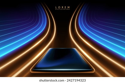 Platform with blue and gold light lines effect