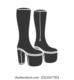 Platform Boots Icon Silhouette Illustration. Retro Fashion Wear Vector Graphic Pictogram Symbol Clip Art. Doodle Sketch Black Sign.