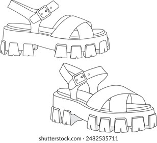 Platform chunky sole sandals women sandals vector shoes drawing fashion sandals illustration