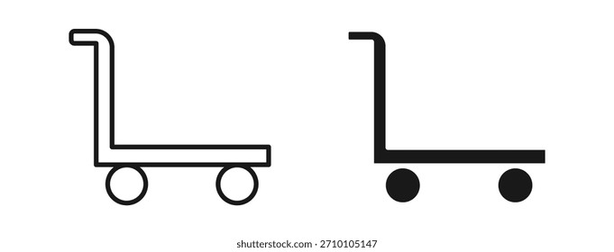 Icono de plataforma dolly establecido en estilo de contorno y silueta, que representa la manipulación de materiales, el transporte de almacén y el equipo de movimiento, Ilustración vectorial.