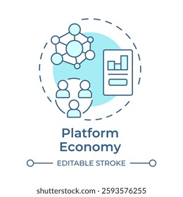 Platform economy soft blue concept icon. Digital services of exchange. Core element of sharing system. Round shape line illustration. Abstract idea. Graphic design. Easy to use in presentation