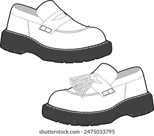 Platform fashion loafer vector drawing, line drawing, fashion shoes fashion loafers illustration, footwear illustration, shoes vector, shoes line drawing