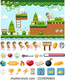 Platform Game Background Template With Items Illustration