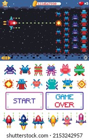 Platform game interface design with icons isolated illustration