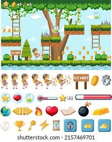 Platform game interface design with icons isolated illustration
