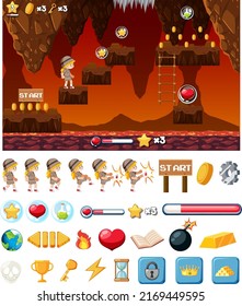 Platform game interface design with icons isolated illustration