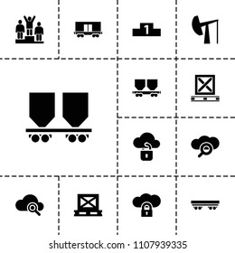 Platform icon. collection of 13 platform filled icons such as cargo on palette, cargo wagon, search cloud, cloud protection. editable platform icons for web and mobile.