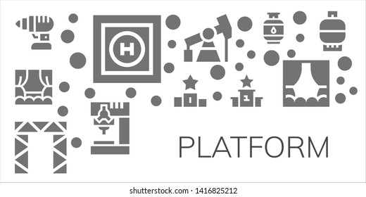 platform icon set. 11 filled platform icons.  Simple modern icons about  - Drill, Helipad, Stage, Podium, Rigging, Pump jack, Gas