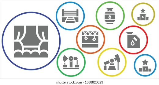 platform icon set. 9 filled platform icons.  Simple modern icons about  - Stage, Boxing ring, Gas, Derrick, Pump jack, Podium