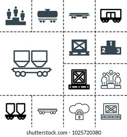 Platform icons. set of 13 editable filled and outline platform icons such as cargo on palette, cargo wagon, ranking