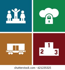 Platform icons set. set of 4 platform filled icons such as ranking, cargo wagon