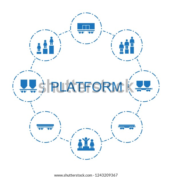 platform icons. Set of 8 filled platform\
icons included cargo wagon, ranking on circle background. Editable\
platform icons for web, mobile and\
infographics.