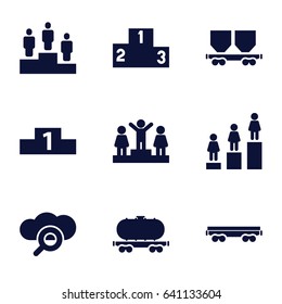 Platform icons set. set of 9 platform filled icons such as ranking, cargo wagon