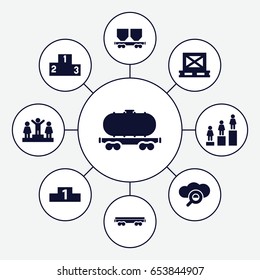 Platform icons set. set of 9 platform filled icons such as ranking, cargo on palette, cargo wagon