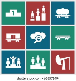 Platform icons set. set of 9 platform filled icons such as ranking, cargo wagon, oil derrick