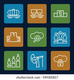 platform icons set. Set of 9 platform outline icons such as ranking, cargo wagon, oil derrick, search cloud