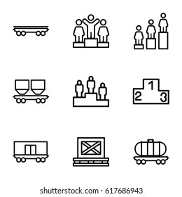 Platform icons set. set of 9 platform outline icons such as ranking, cargo on palette