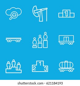 Platform icons set. set of 9 platform outline icons such as ranking, cargo wagon, oil derrick
