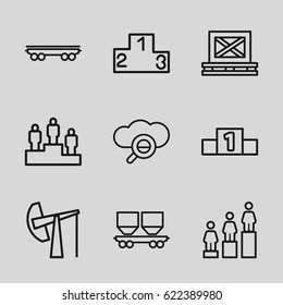 Platform icons set. set of 9 platform outline icons such as ranking, cargo on palette, cargo wagon, oil derrick