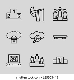 Platform icons set. set of 9 platform outline icons such as ranking, cargo on palette, cargo wagon, oil derrick, search cloud