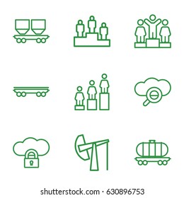Platform icons set. set of 9 platform outline icons such as ranking, cargo wagon, oil derrick, search cloud