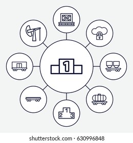 Platform icons set. set of 9 platform outline icons such as cargo on palette, cargo wagon, ranking, oil derrick