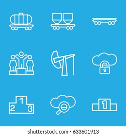 Platform icons set. set of 9 platform outline icons such as ranking, cargo wagon, oil derrick, search cloud