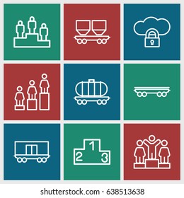 Platform icons set. set of 9 platform outline icons such as ranking, cargo wagon