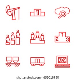 Platform icons set. set of 9 platform outline icons such as ranking, cargo on palette, cargo wagon, oil derrick