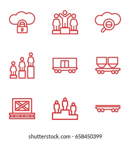 Platform icons set. set of 9 platform outline icons such as ranking, cargo on palette, cargo wagon, search cloud