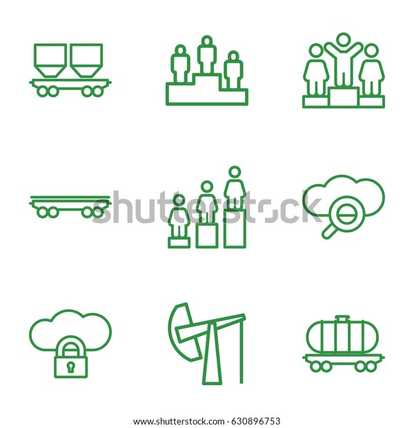 Platform icons set. set\
of 9 platform outline icons such as ranking, cargo wagon, oil\
derrick, search cloud