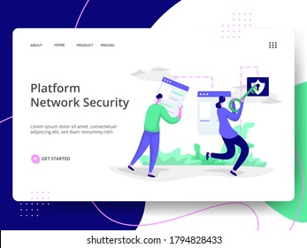 Platform Network Security Illustration,the concept of Information Protection, can be used for landing pages, web, ui, banners, templates, backgrounds, flayer, posters, development.