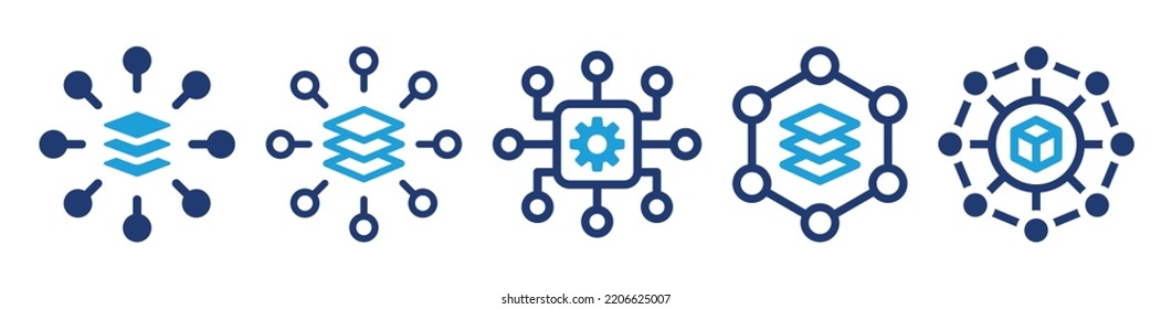 Platform and organization vector icon set. Digital data network with layer structure system symbol illustration.