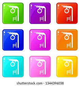 Platform railway icons set 9 color collection isolated on white for any design