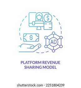 Platform revenue sharing model blue gradient concept icon. Monetization. Creator business model abstract idea thin line illustration. Isolated outline drawing. Myriad Pro-Bold font used