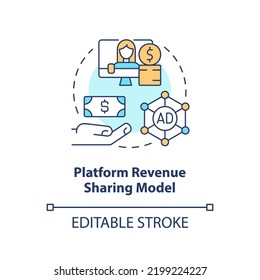 Platform Revenue Sharing Model Concept Icon. Monetization. Creator Business Model Abstract Idea Thin Line Illustration. Isolated Outline Drawing. Editable Stroke. Arial, Myriad Pro-Bold Fonts Used