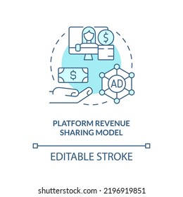 Platform Revenue Sharing Model Turquoise Concept Icon. Creator Business Model Abstract Idea Thin Line Illustration. Isolated Outline Drawing. Editable Stroke. Arial, Myriad Pro-Bold Fonts Used