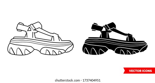 Platform sandals icon of 2 types: black and white, outline. Isolated vector sign symbol.