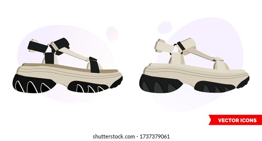 Platform sandals icon of 3 types: color, black and white, outline. Isolated vector sign symbol.