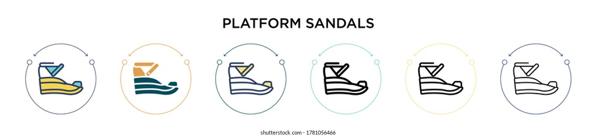 Platform sandals icon in filled, thin line, outline and stroke style. Vector illustration of two colored and black platform sandals vector icons designs can be used for mobile, ui, web
