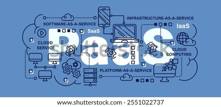 Platform as a service or PaaS . Cloud computing concept . Word with line icon art banner style . Editable stroke . Vector .