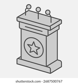 Plataforma para hablar icono isométrico, concepto del día de la democracia. Gráficos de Vector. Signo tribune del candidato y trazo editable, icono del estilo del contorno para el móvil o el Diseño web