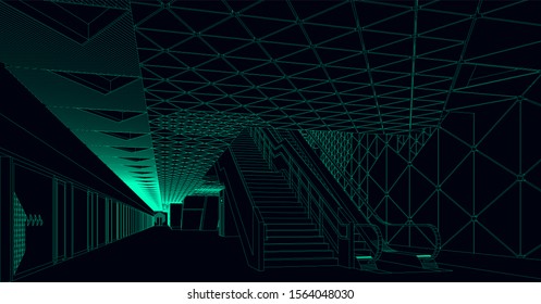 platform of a subway station illustrated with lines