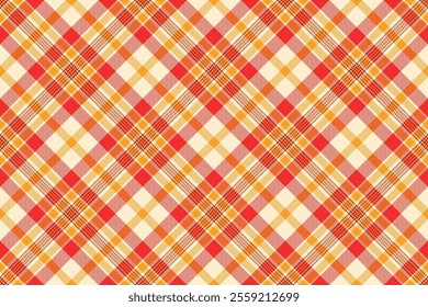 Platform textile check fabric, quilt vector background texture. Grungy tartan seamless pattern plaid in papaya whip and orange colors palette.