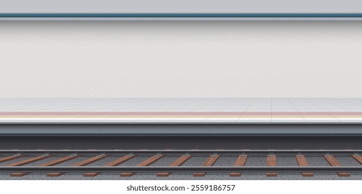 The platform of the train station with blank sement wall graphic illustration.