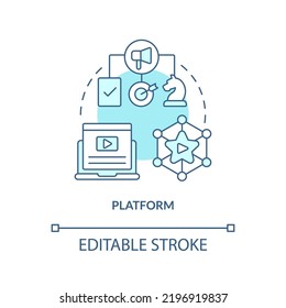 Icono de concepto turquesa de plataforma. Servicio en línea. Ilustración de la línea delgada de la idea abstracta de los actores de la economía creadora. Dibujo de contorno aislado. Trazo editable. Fuentes Arial, Myriad Pro-Bold utilizadas